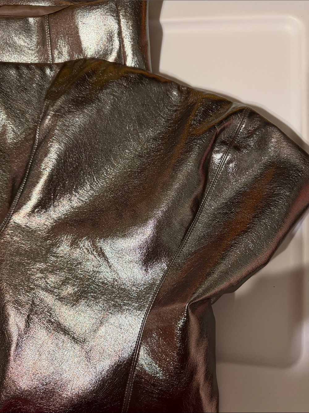 NEW🩶❤️ Metallic Pewter Silver Strapless Midi Dress Faux Leather Glam Sexy Party - Picture 8 of 9